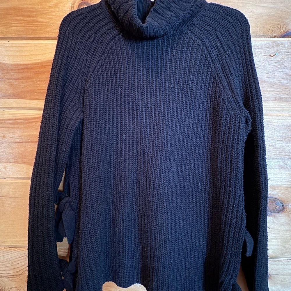 UGG Black Chunky Knit Turtleneck Sweater with ties on side. Size Small - Picture 2 of 7